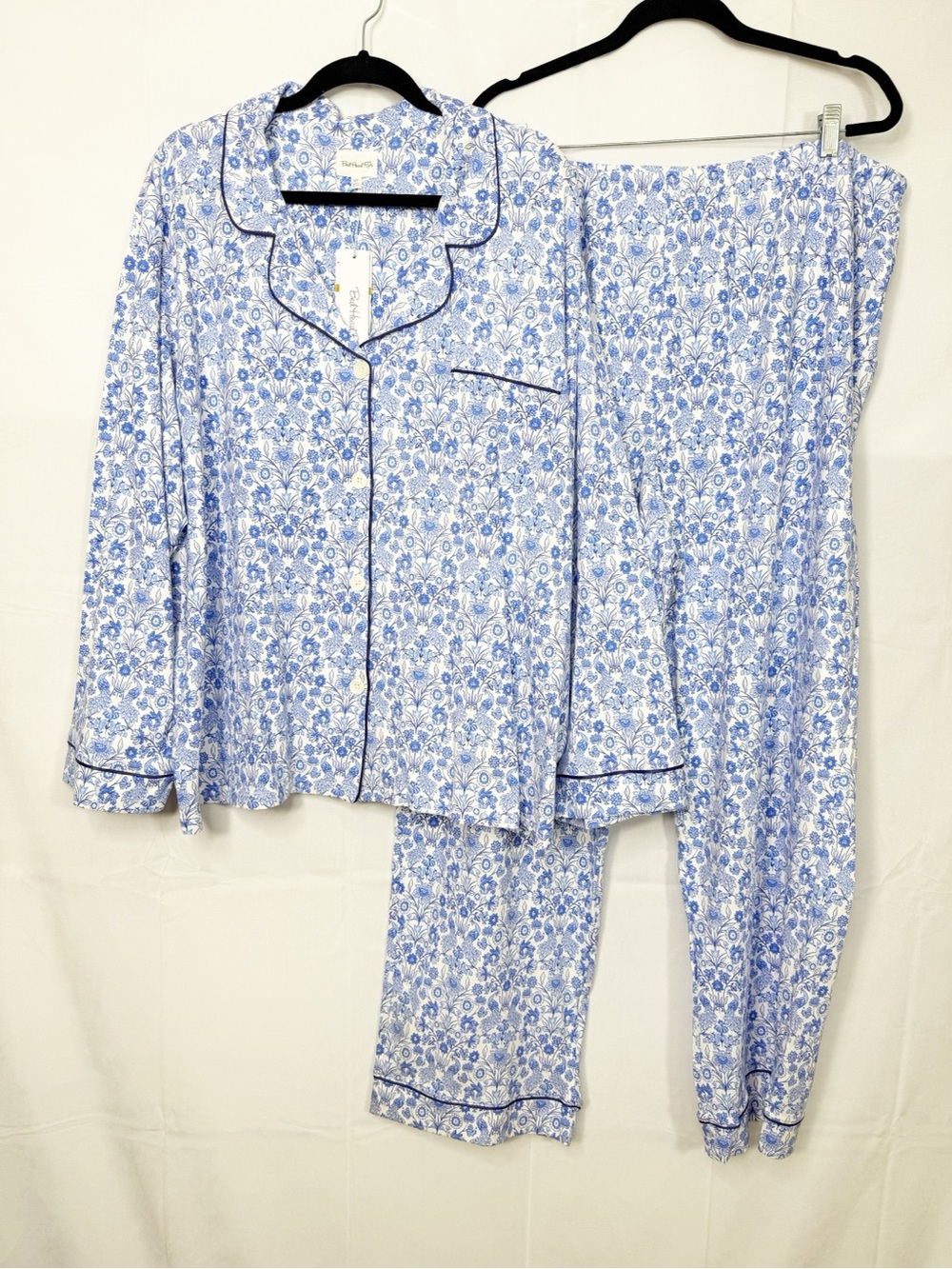 BedHead Long Sleeve Classic PJ Set Bloomscape White Bird Floral Full Length - Picture 2 of 16